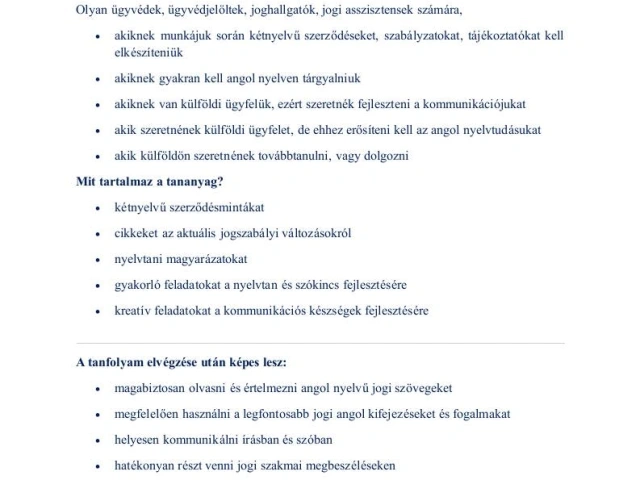 Jogi és üzleti angol nyelvoktatás