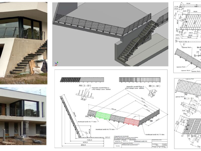 Beltéri-kültéri lépcső tervezése-gyártása (egyéb tartószerkezetet is)
